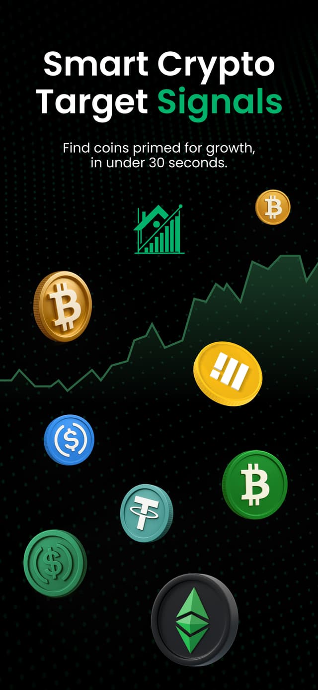 CryptoTarget iOS app screenshot 1 showing crypto signals, buy alerts, profit targets and market analysis for cryptocurrency trading