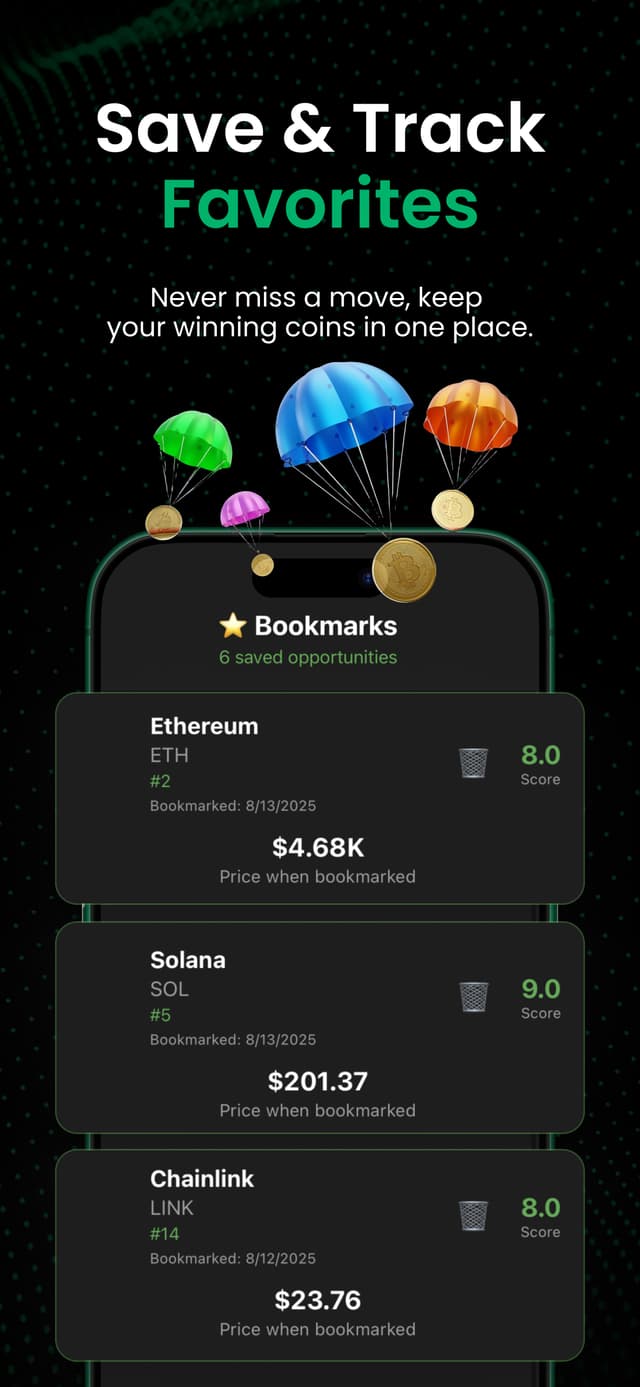 CryptoTarget iOS app screenshot 5 showing crypto signals, buy alerts, profit targets and market analysis for cryptocurrency trading